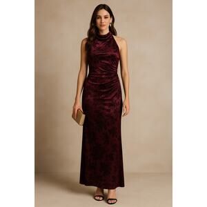 BHLDN Holly Halter Velvet Floral Gown in Wine/Bordeaux Size M (New with Tags)